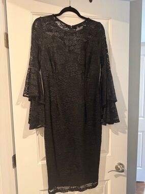 Classic Black Lace Dress with Layered Bell Sleeves